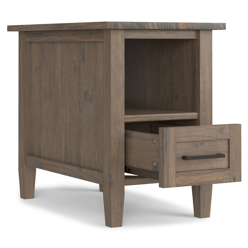Ela 14"W Solid Wood Transitional Narrow End Table with Drawer and Open Shelf