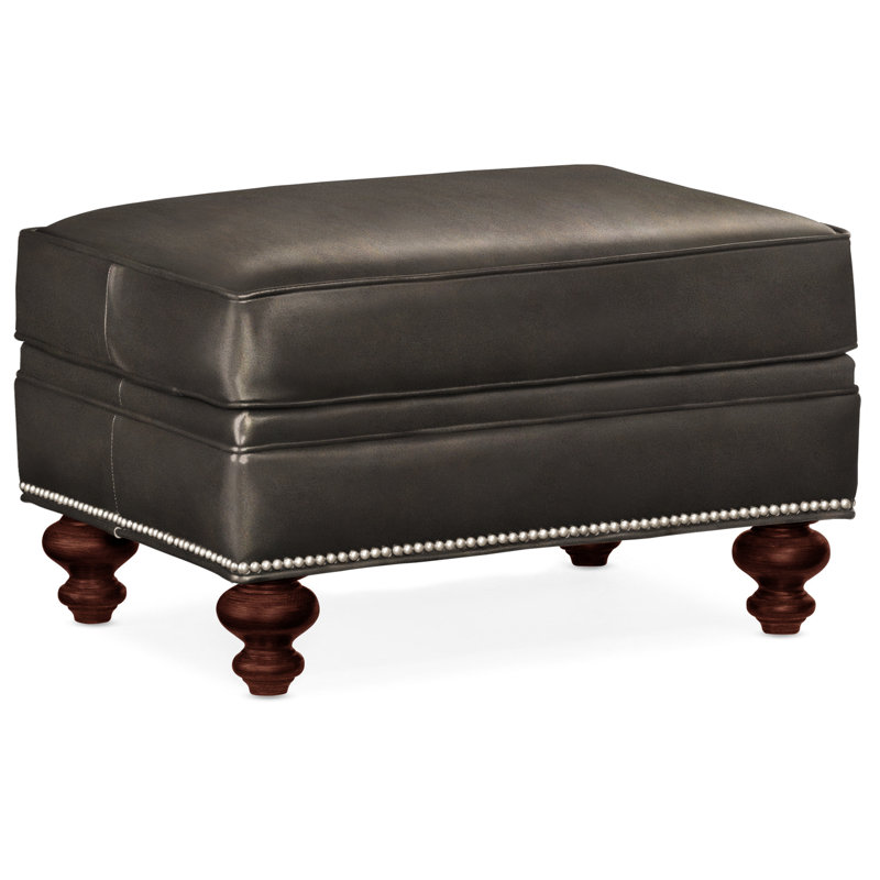 West Ottoman, Pewter, Mahogany, Anilina Hunter Genuine Leather