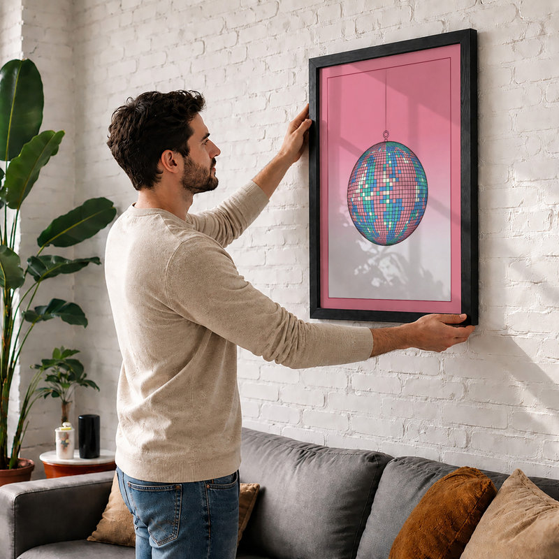 Disco Ball Nostalgia Retro - Framed Print, A1 - 84.1 x 59.4 cm, Black