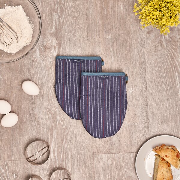 Nautica Home Mini Oven Mitt with Silicone Palm, Set of 2 - Neutral Stripes