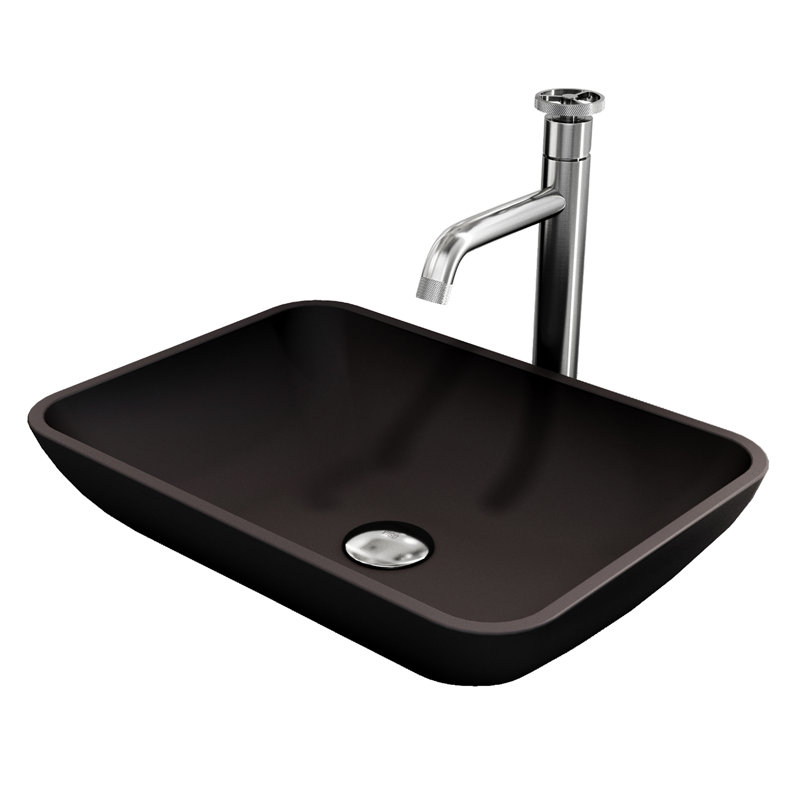 Lavabo de salle de bain vasque rectangulaire noir avec robinet H 12 po Sottile MatteShell