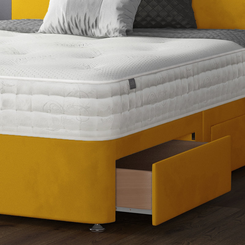 Hayder Divan Bed Base, Turmeric, Kingsize (5'), 2 Foot-end Drawers