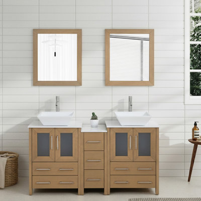 60" Double Bathroom Vanity with Engineered Marble Top with Mirror