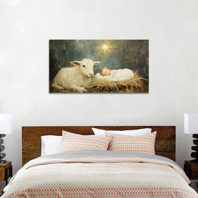 Grande art mural sur toile de crèche de Noël - Oh Sainte Nuit, décoration murale, peinture de crèche de Noël, décoration murale de Noël, impression encadrée de crèche de Noël pour la maison, 30 po x 60 po