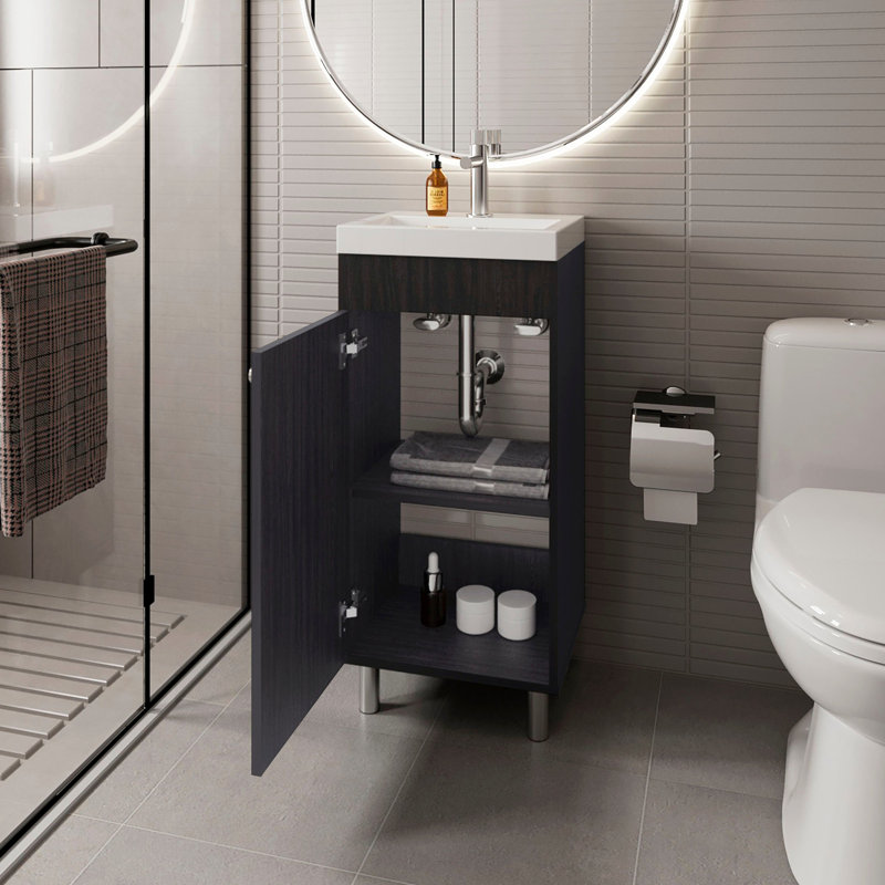  Meuble-lavabo avec 1 porte et 2 tablettes de rangement, Wengé