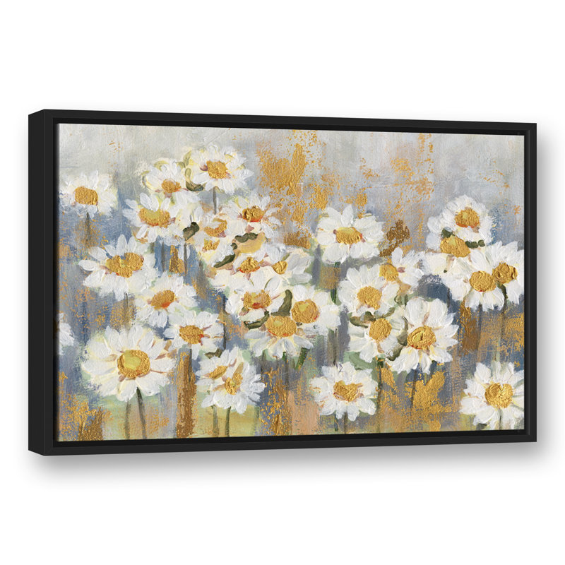 Marguerites blanches - peinture sur toile, Toile à cadre flottant noir, H 21,75 po x l 31,75 po x P 1,75 po