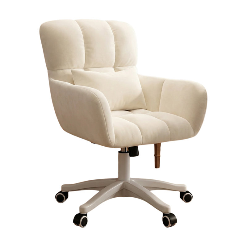 Chaise de bureau blanche avec roulettes et tissu suède
