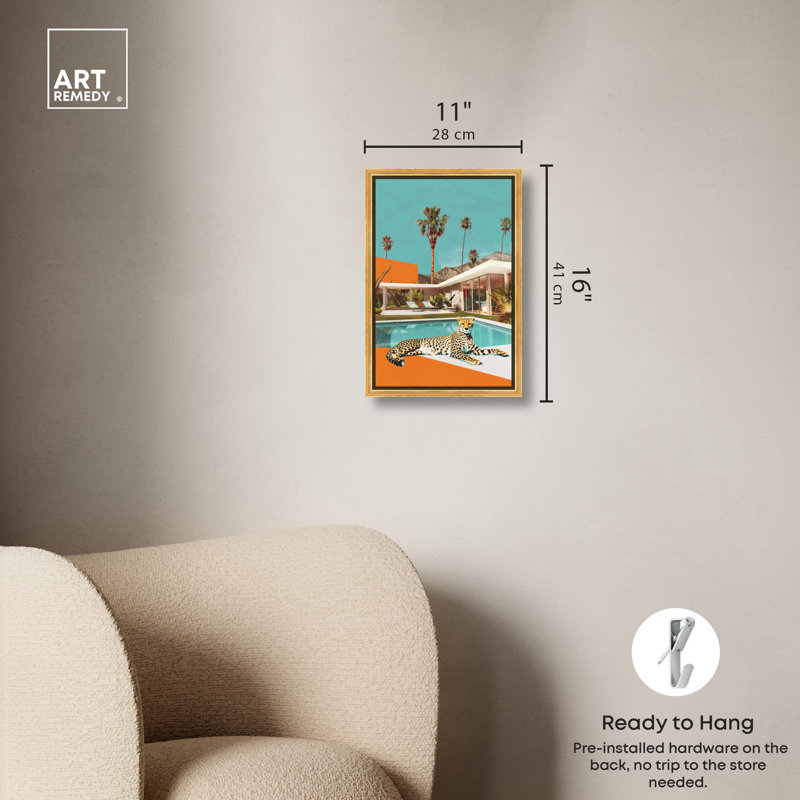 Art, art moderne, toile de tigre, guépard, Cadre flottant doré, H 16 po x l 11 po
