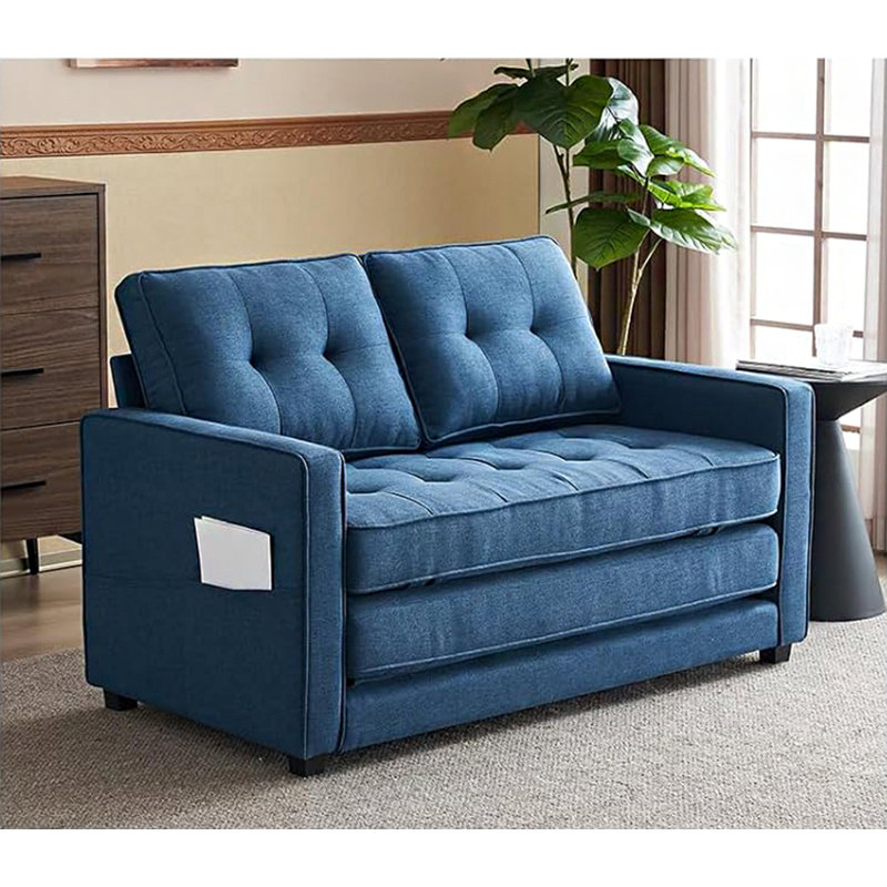 Canapé-lit en tissu d'ameublement de 53,54 po Hearco, Tissu bleu