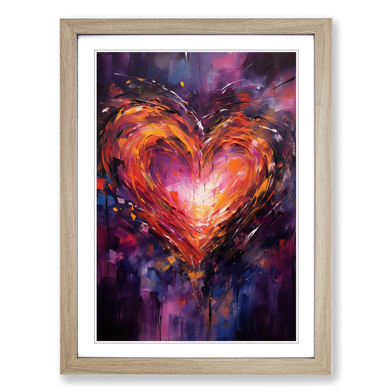 Love Heart Gestural Art - Framed Print, 64cm H x 46cm W x 2cm D, Oak Framed