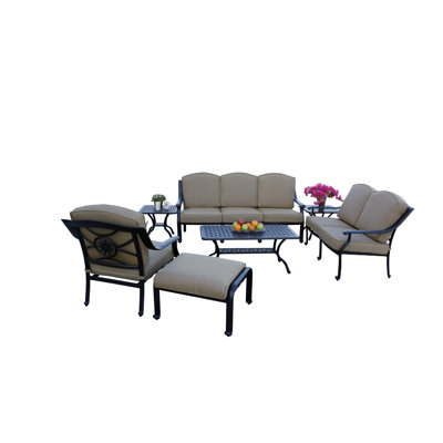 7-Piece Patio Deep Seating Conversation Set, 21'' Square End Table, 21x42'' Rectangular Coffee Table