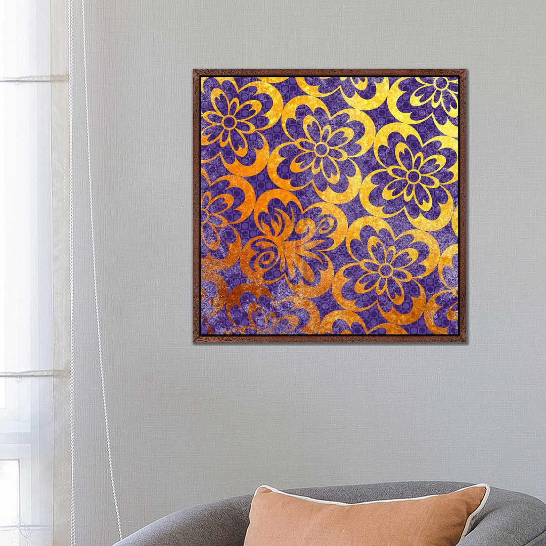 Flourished Floral In Gold With Purple Patterns von 5by5collective - Gallery-Wrapped Canvas Giclée on Canvas