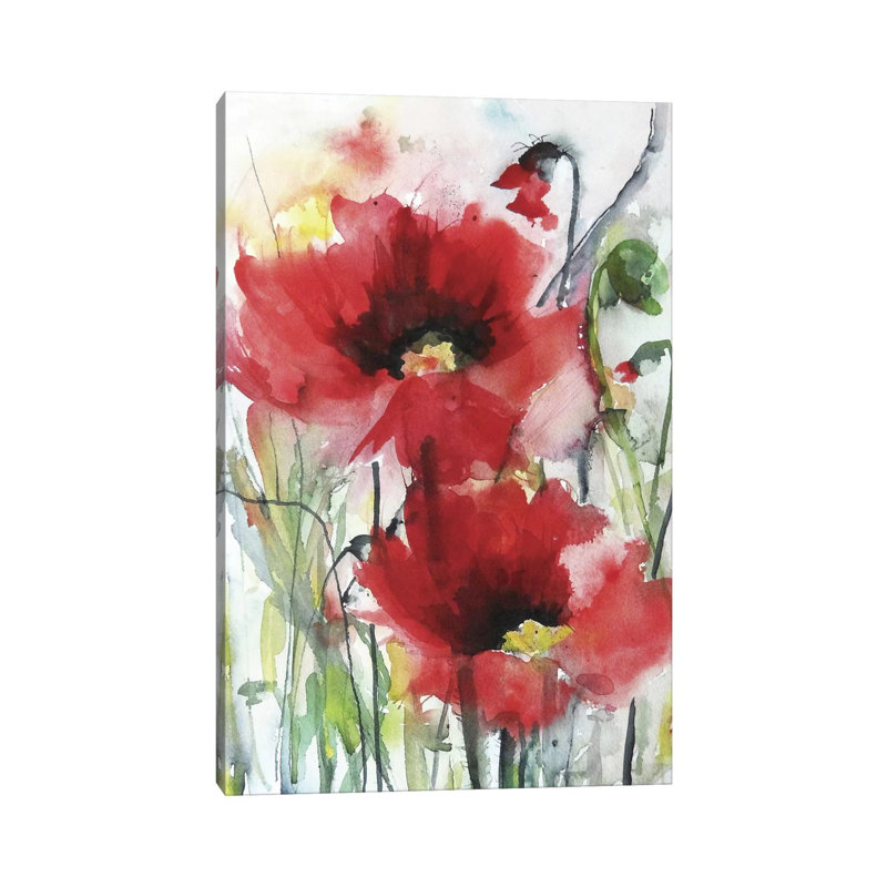 «Red Poppies» par Karin Johannesson - impression d'art graphique, Toile tendue, H 12 po x l 8 po x P 0,75 po