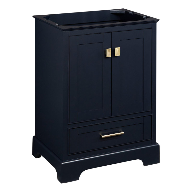 Quen 24" Freestanding Single Basin Vanity Cabinet - Cabinet Only - Less Vanity Top, Midnight Navy Blue, Satin Brass