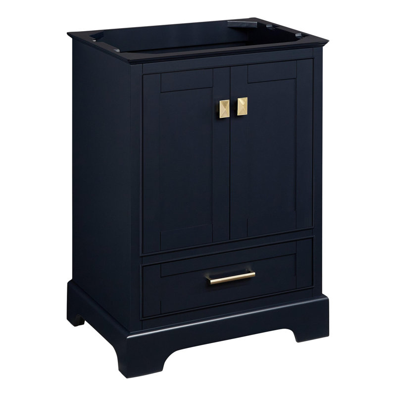 Quen 24" Freestanding Single Basin Vanity Set with Cabinet, Vanity Top, Feathered White Quartz, Midnight Navy Blue