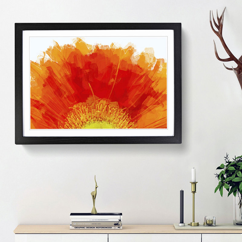 An Orange Gerbera in Abstract - Picture Frame Graphic Art Print, Black Framed, 27cm H x 36cm W x 2cm D