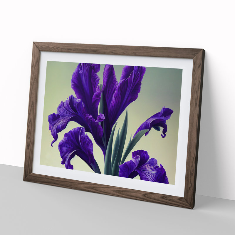 Inspiring Iris Flowers 1 Piece Single Picture Frame Wall Art, 25cm H x 34cm W x 2cm D, Walnut