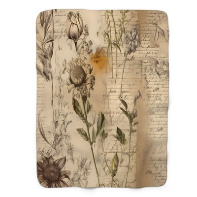 Flora And Folded Paper - 1 Piece Premium Sherpa Bl Throw Blanket