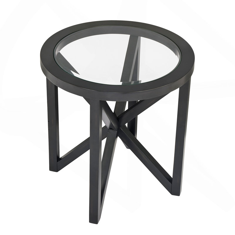 Table basse moderne simple en verre, table basse en verre trempé et base en bois massif, Black