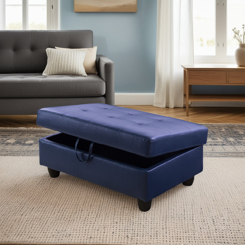 Repose-pieds avec rangement en faux cuir, Bleu