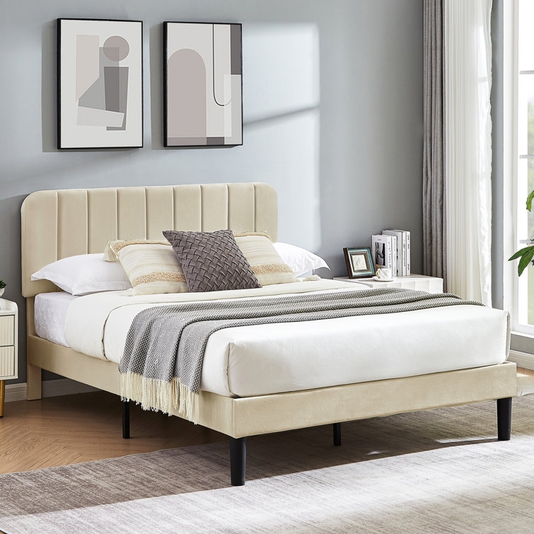 Auxter Upholstered Platform Bed Frame with Adjustable Headboard No Box Spring Needed
