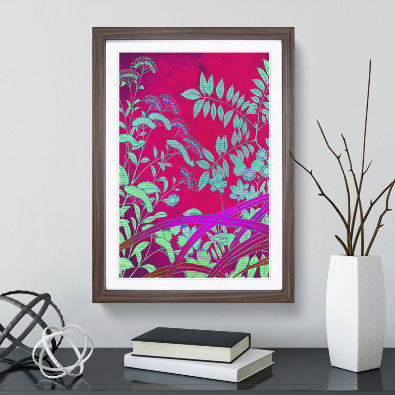 Floral Mural Maroon - Picture Frame Graphic Art, 90cm H x 65cm W x 2cm D, Walnut Framed