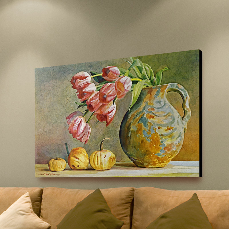 «Soft Tulips in the Pottery», reproduction sur toile tendue, H 16 po x l 24 po x P 2 po