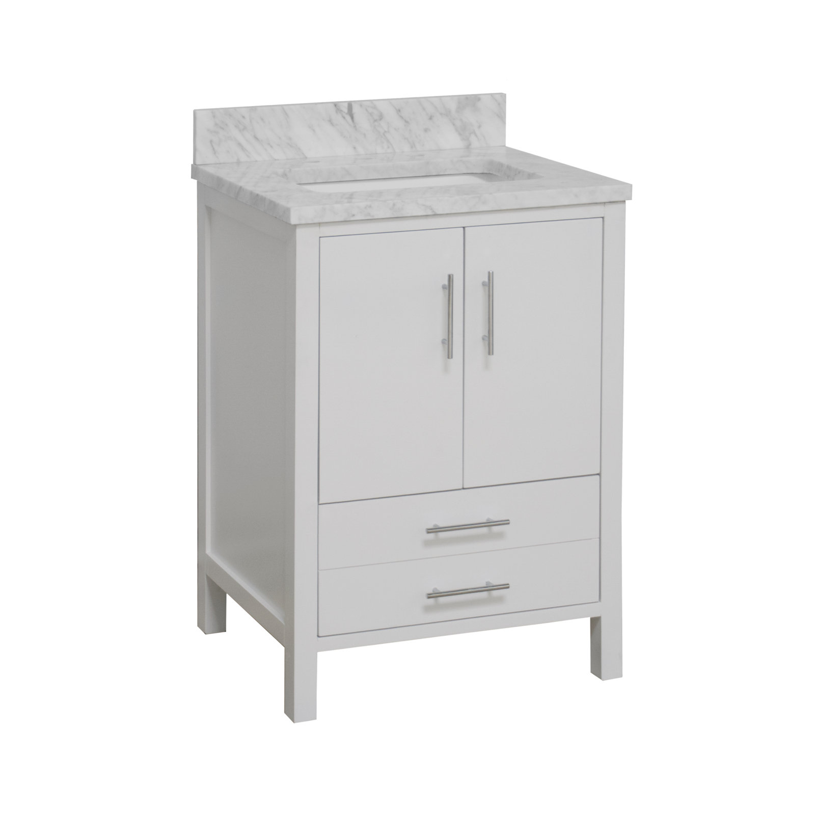 Kiara 24" Carrara Marble Single Bathroom Vanity, White, Carrara Marble