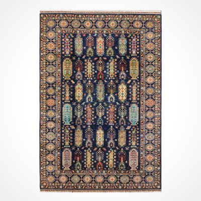 Tapis en laine et coton bleu marine noué à la main Original