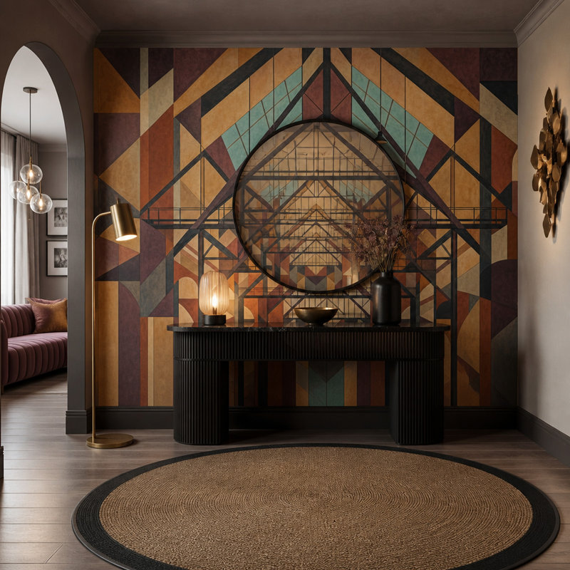 Décoration murale industrielle géométrique amovible Art déco, 120 po x 96 po, Peler et coller