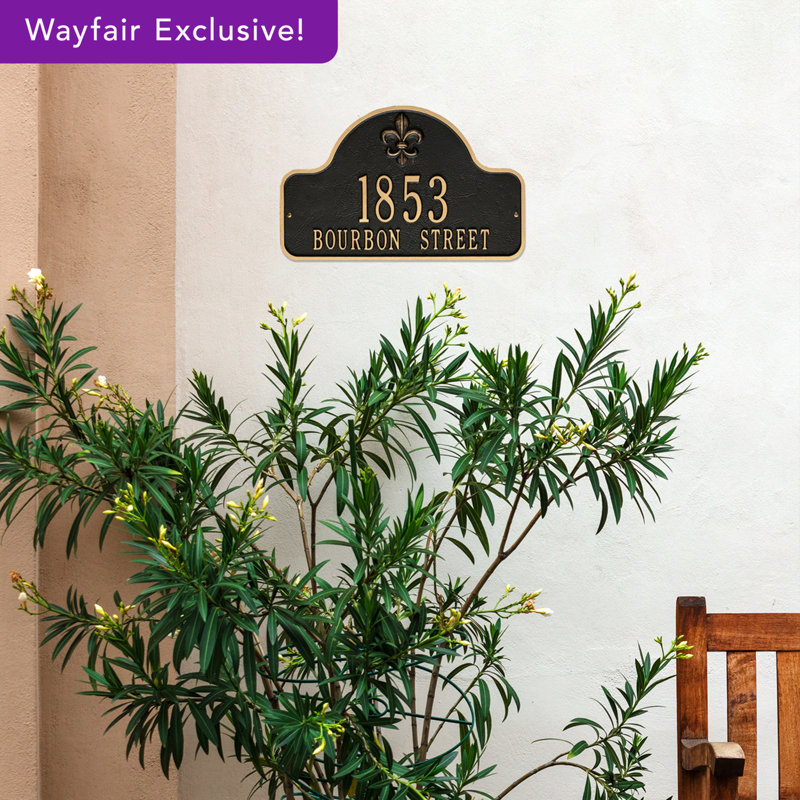 Lexy 2-Line Wall Address Plaque, Black/Gold, Yes