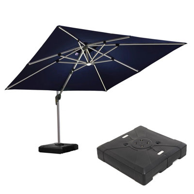 9' X 12' Solar Powered Led Lighted Rectangle Cantilever Umbrella With Base,Navy