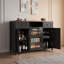 Mini armoire de réfrigérateur avec prise de courant, 2 tiroirs, tablettes réglables, supports à verres à vin et gestion des câbles-133477554