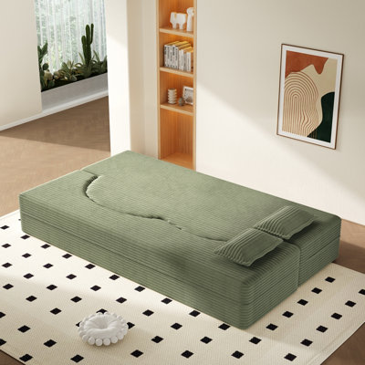 Canapé moderne avec 2 coussins, canapé-lit en velours côtelé et rembourré de mousse, matelas simple pliant de 15 po pour le salon, lit d'invité, salle de jeux, aucun assemblage requis, orange