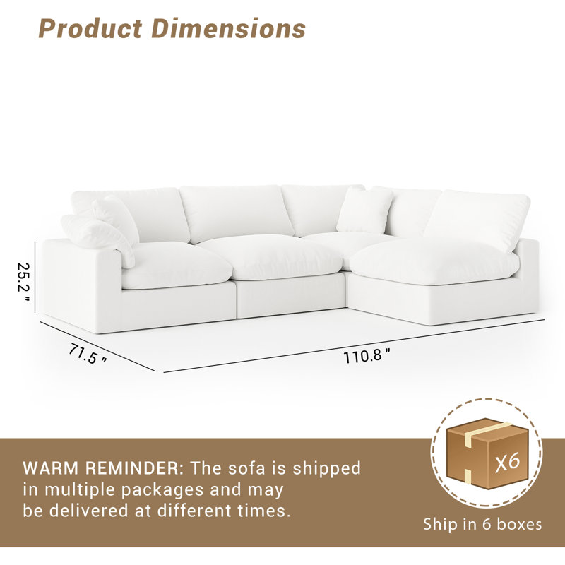 Canapé modulaire rembourré en lin avec revêtement amovible pour salon, chambre à coucher et siège profond, Blanc