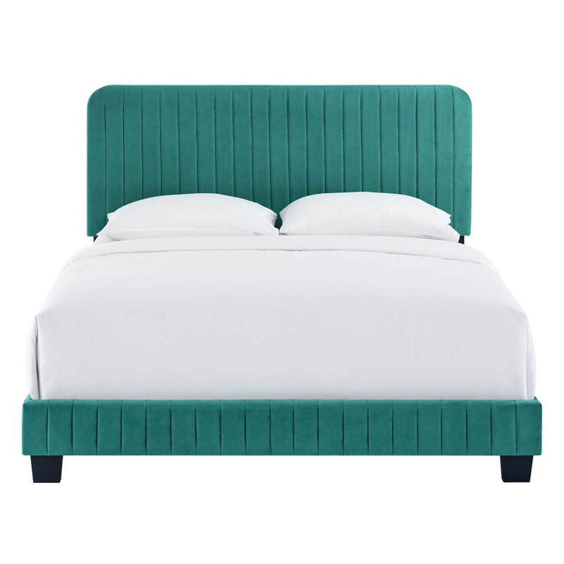 Celine Channel Tufted Performance Velvet Bed, Queen, Teal