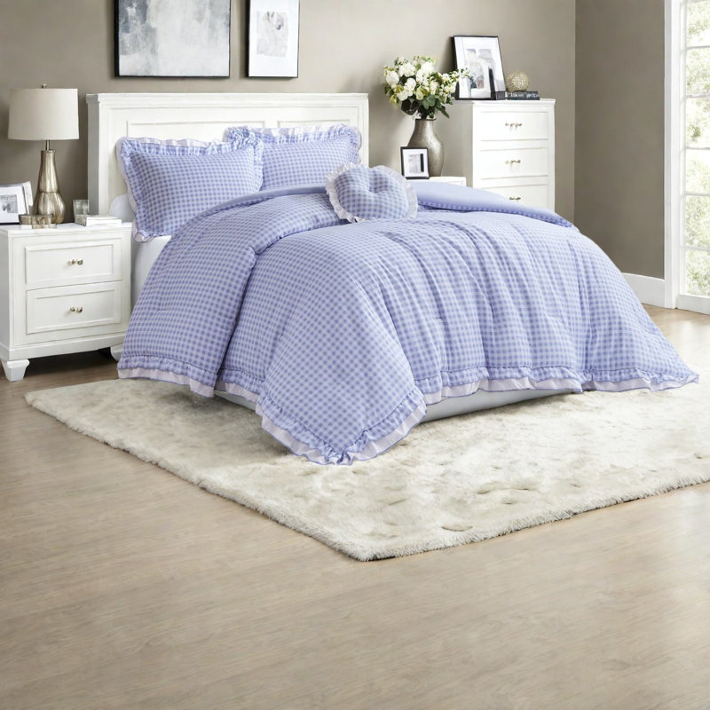 Soft Microfiber Bedding Sets, Full Queen Ruffle Gingham Style For Home