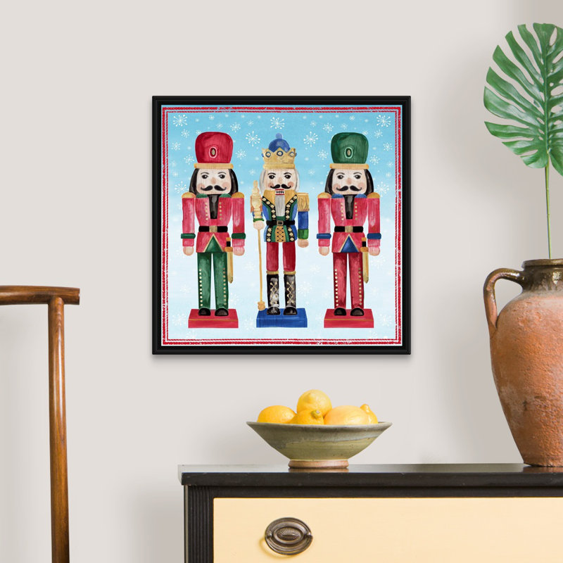 Three Nutcrackers II - reproduction d'art sur toile, H 18 po x l 18 po x P 1,75 po, Cadre noir