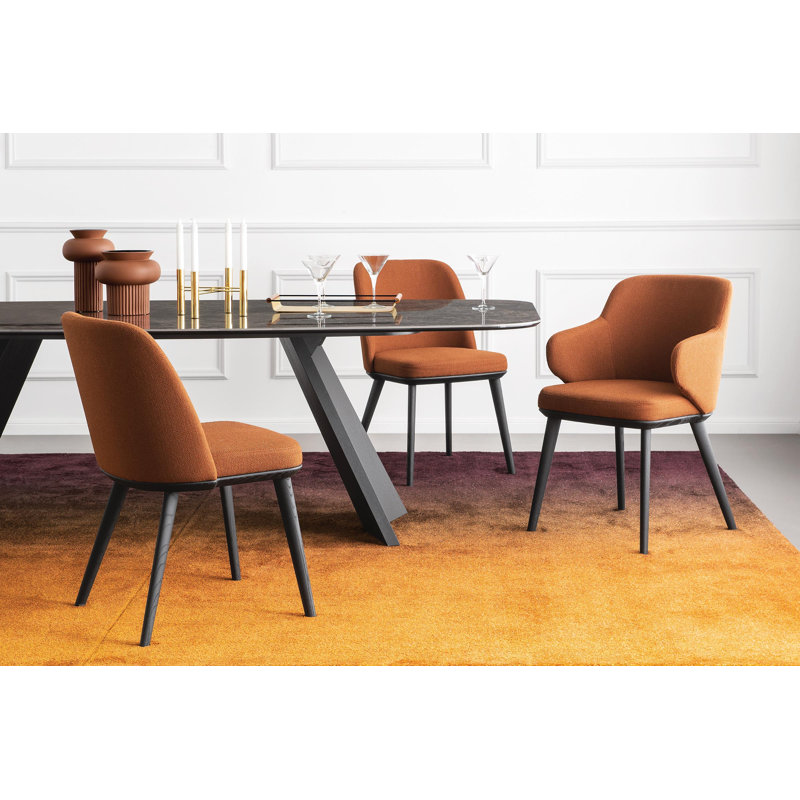 Foyer Upholstered Armchair with Wooden Base, Matt Black, Terracotta
