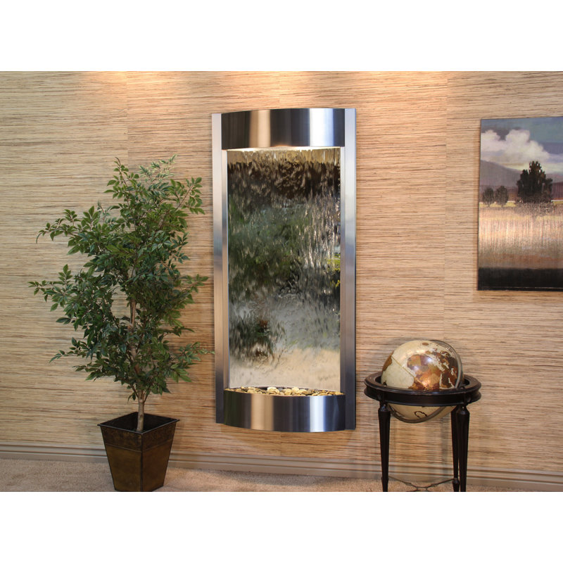 Pacifica Waters Natural Stone Fountain with Light, Stainless Steel, Silver Mirror