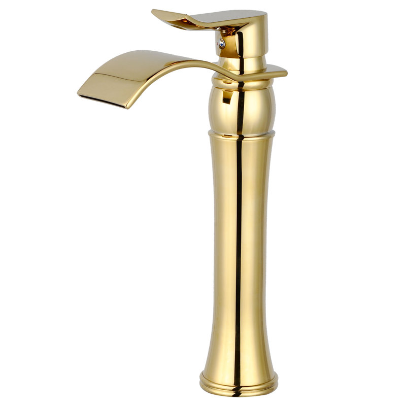 Single-Hole Single-handle Bathroom Faucet with Drain Assembly, Shiny Polished Gold