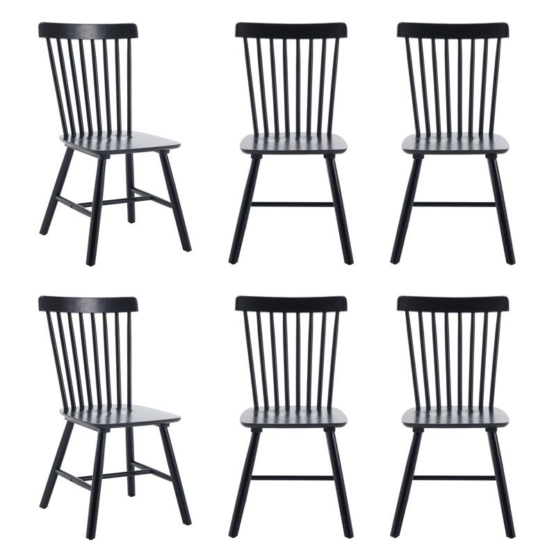 Mid Century Windsor Back Solid Wood Dining Chair, Farmhouse Slat Back Side Chair For Kitchen/Dining Room/Restaurant (Set of 6) 