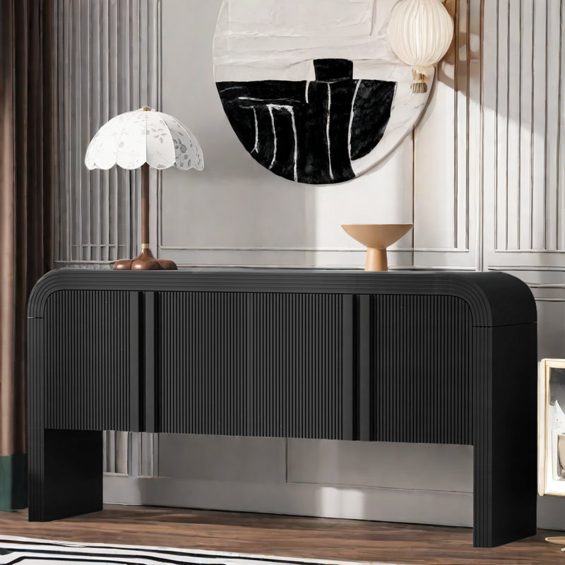 Novay 62.23 "Long Sideboard, Fluted Buffet Table with 4-Door, Black