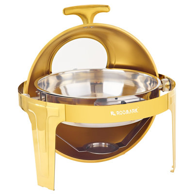 ROOMARK 6 Qt Chafing Dish Buffet Set ,Roll Top Round Chafer Catering Food Warmer Set W/ Thick Frame