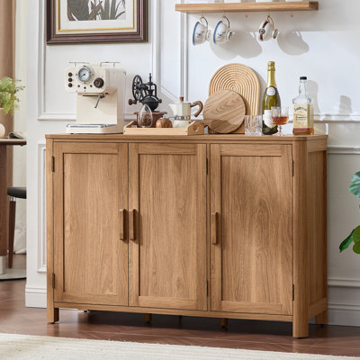 Sideboard Buffet Cabinet With Storage, 46" Arc-Shaped Credenza With 3 Doors & Adjustable Shelves, Mid Century Modern Coffee Bar Cabinet For Kitchen, Living Room, Entryway