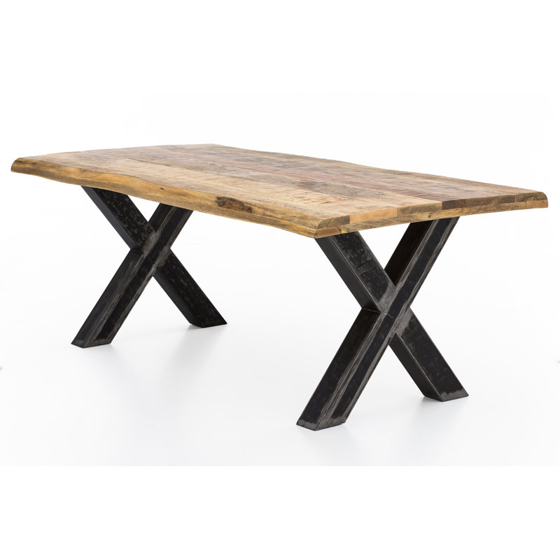 Irizarry Solid Wood Top Metal Base Dining Table, 76cm H x 180cm L x 90cm W
