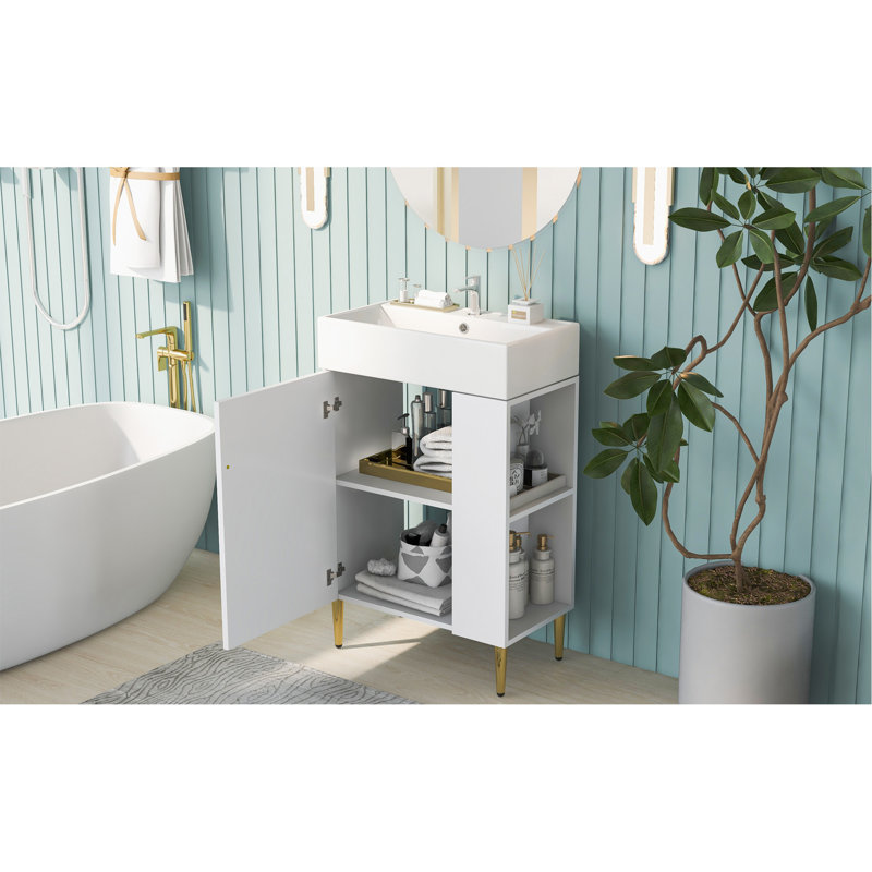 Meuble-lavabo contemporain avec rangement spacieux et design élégant, Blanc