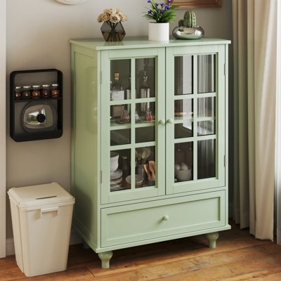 Mint couloir de rangement avec portes en verre double et tiroir. Fabrication de qualité supérieure, base en bois massif, panneaux trempés. Tablette réglable, compartiment de tiroir pratique. 28 po P 15 po l 38 po, 48,4 po