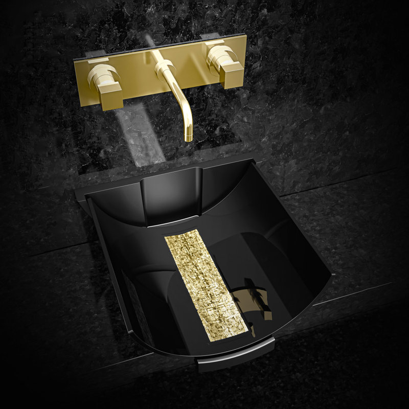 Calla 17.2'' L Bathroom Sink, Black/Gold
