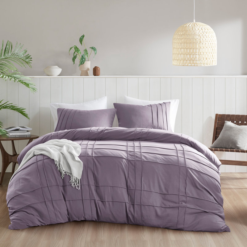 Porter Textured Duvet Cover Bedding Set, King Duvet Cover + 2 King Shams, Purple